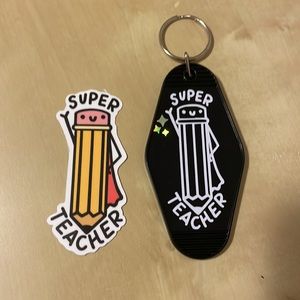 HANDMADE 💛 Super Teacher waterproof sticker and more keychain set🧡